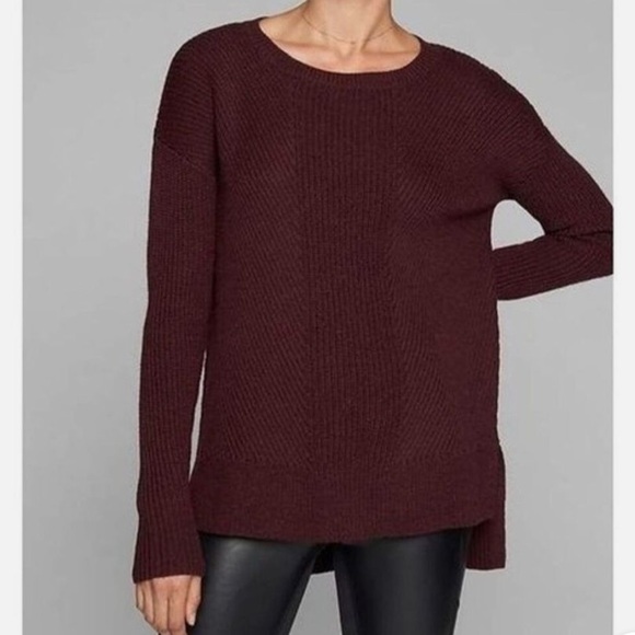 Athleta Merino Wool Long Sleeve Tunic Side Slit Sweater Top Burgundy Red Small - Picture 3 of 12